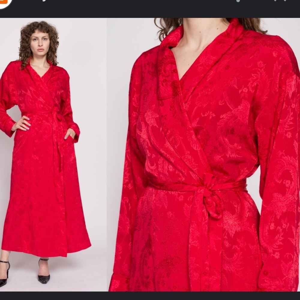 Vintage 90’s victoria secret red jacquard satin robe gold tag